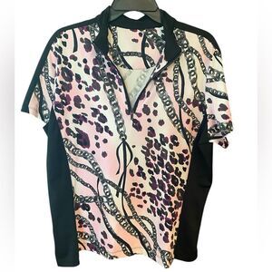 Tail Sz XL Pink & Black Animal Print Pickleball Golf Tennis Collar Polo